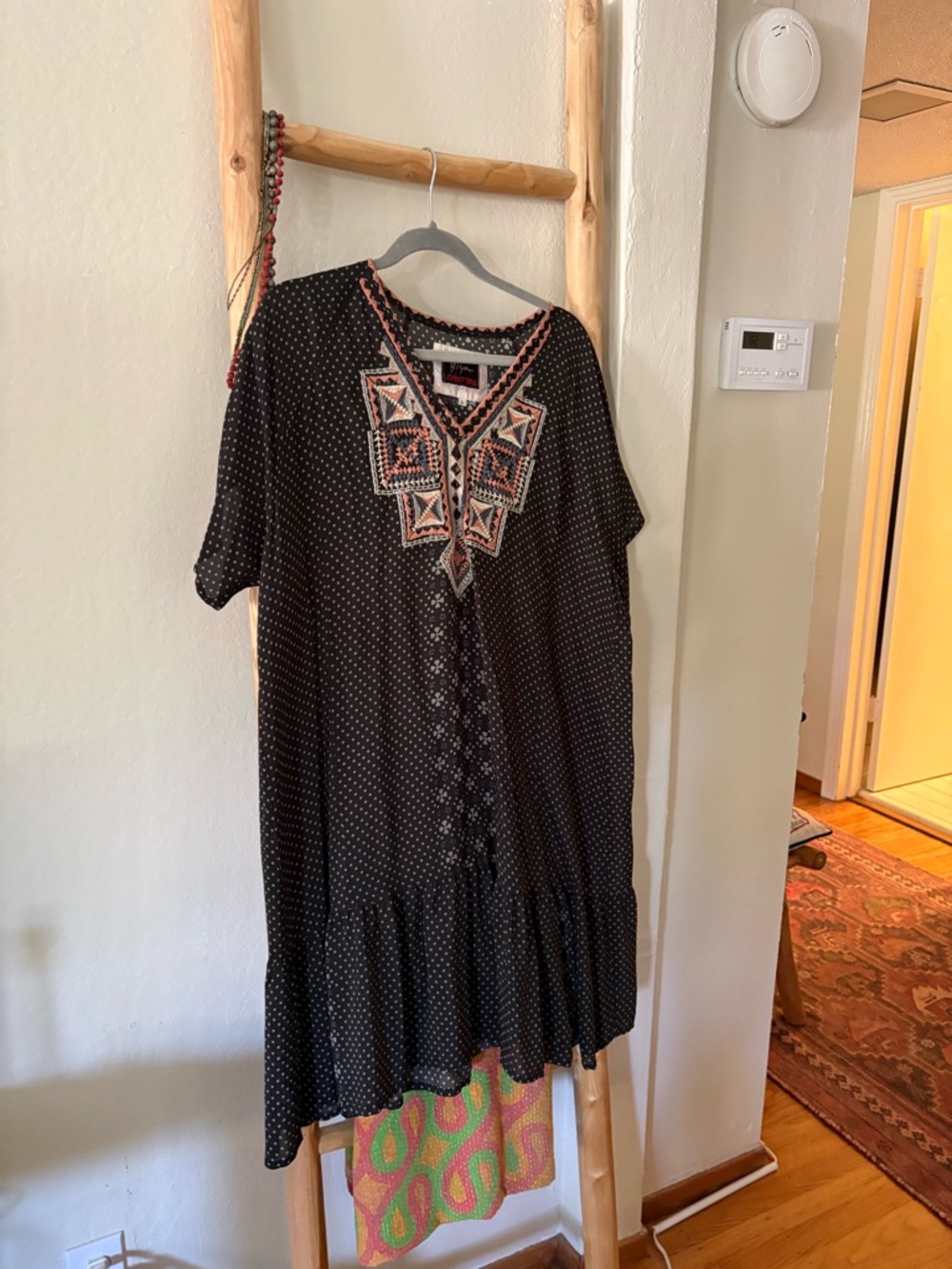 Johnny Was Black Mini Dress with Embroidered V-Neck